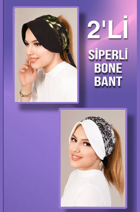 2'Li Siperli Bone Bant-- Siyah Beyaz Desenli