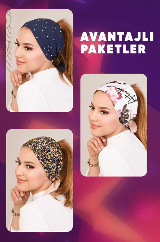 Aişe Tesettür - 3'lü Bağcıklı Bone Bant Seri 9