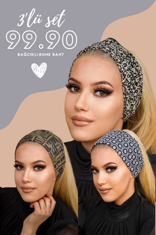 Siyah Haki 3'lü Bağcıklı Bone Bant Seri 19