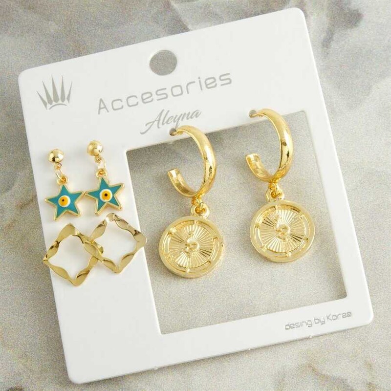 Aişe Tesettür - 6 Adet Gold Yıldız Yeni Sezon Küpe