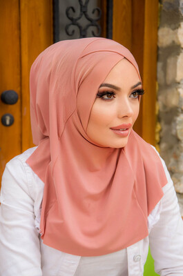 Açık Gülkurusu Çapraz Bantlı Medium Size Hijab - Thumbnail
