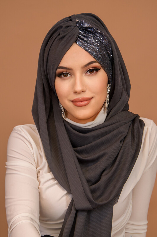 Aişe Tesettür - Antasit Simli Burgu Model Hazır Abiye Şal (1)