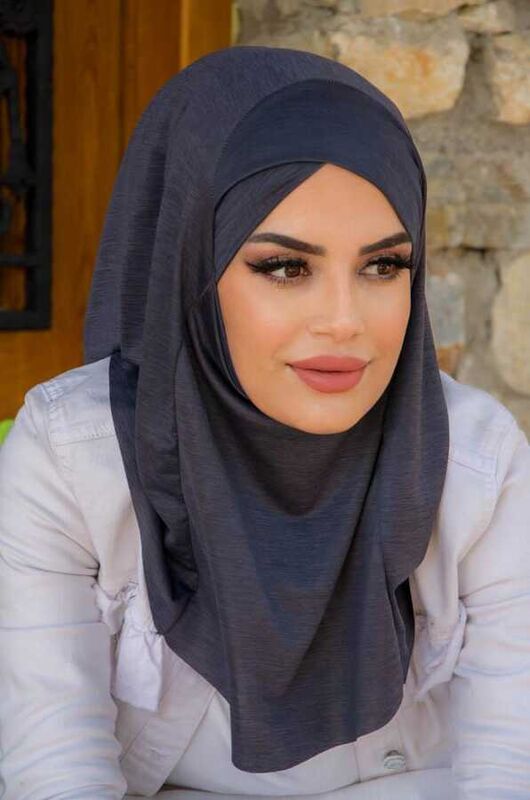 Antrasit Çapraz Bantlı Medium Size Hijab - Hazır Şal