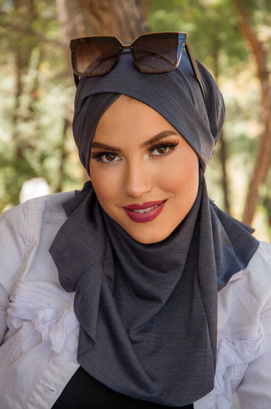 Antrasit Çapraz Bantlı Medium Size Hijab - Hazır Şal
