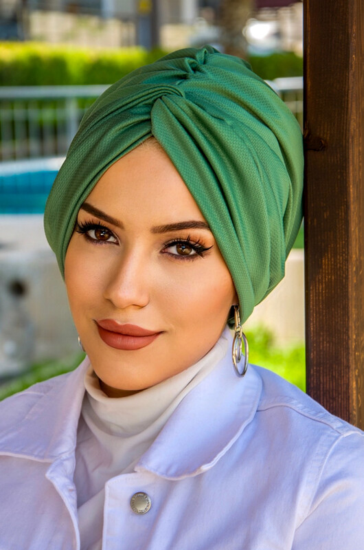 Bahar Yeşil Hazır Burgu Düğüm Bone - Thumbnail