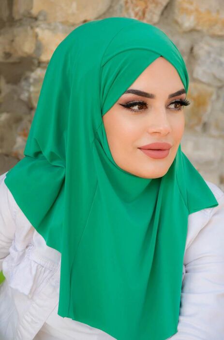 Bahar Yeşili Çapraz Bantlı Medium Size Hijab - Hazır Şal
