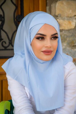 Bebe Mavi Çapraz Bantlı Medium Size Hijab - Hazır Şal - Thumbnail