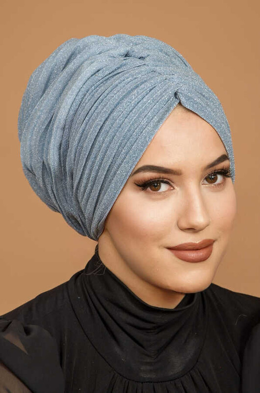 Bebe Mavi Pilise Büzgülü Dolgulu Bone - Thumbnail
