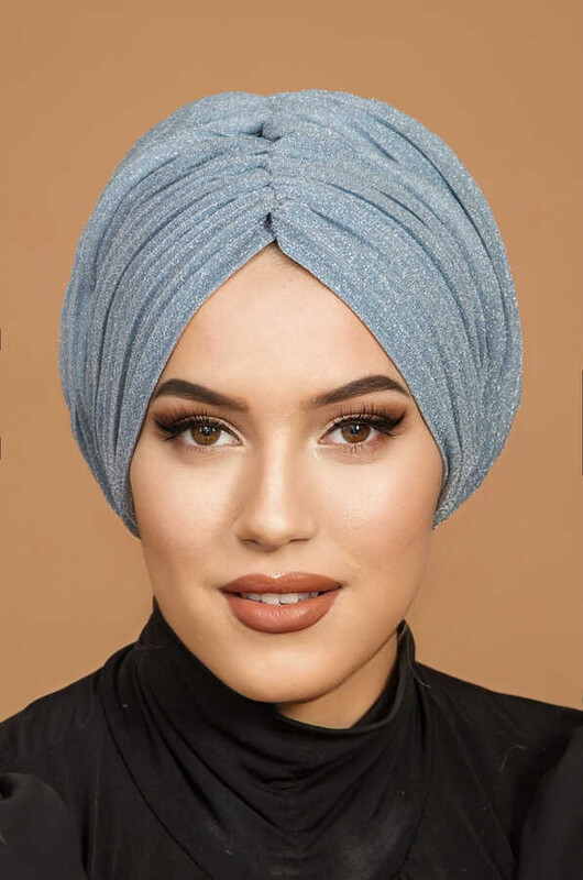 Bebe Mavi Pilise Büzgülü Dolgulu Bone - Thumbnail