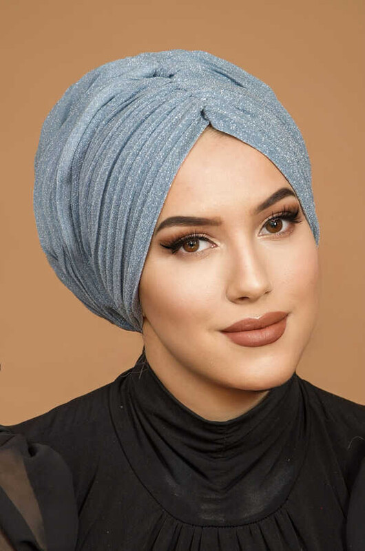 Bebe Mavi Pilise Büzgülü Dolgulu Bone - Thumbnail