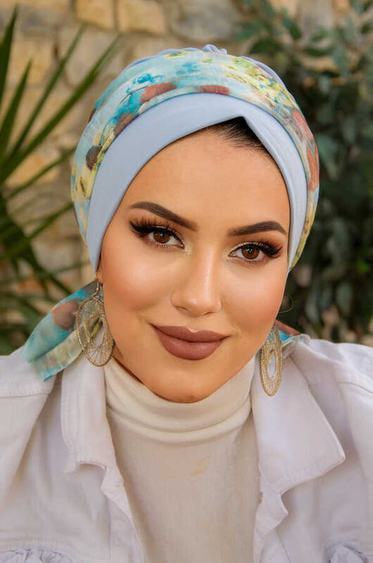 Bebe Mavi Soft Desen Bantlı Bone