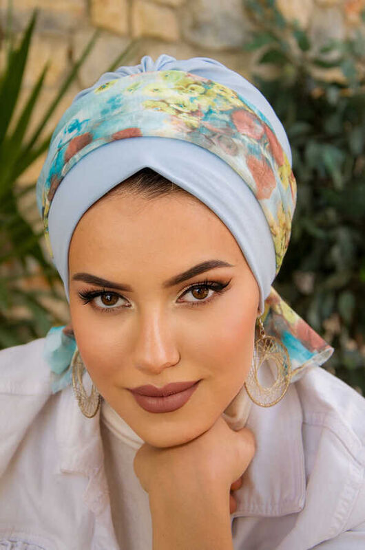 Bebe Mavi Soft Desen Bantlı Bone