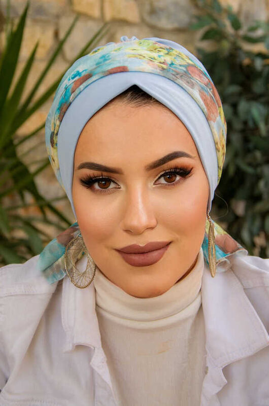 Bebe Mavi Soft Desen Bantlı Bone
