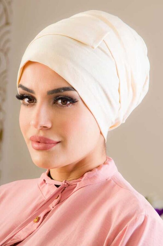 Aişe Tesettür - Bej Battal Boy Kaymaz Bone - 40500