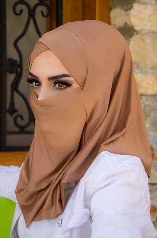 Bej Çapraz Bantlı Medium Size Hijab - Hazır Şal