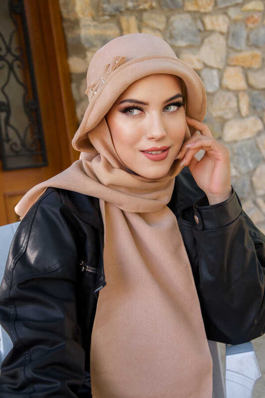 - Bej Taşlı Aksesuarlı Vintage Şapka (1)