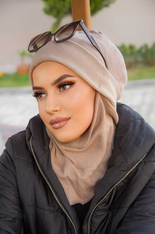 Bej Yumoş Maskeli Bere - Thumbnail