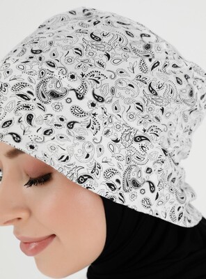 Beyaz Siyah Desenli Bucket Şapka - Thumbnail