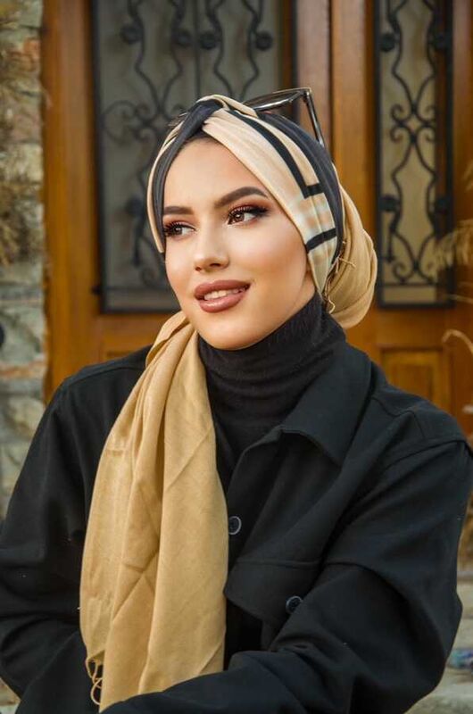 Black Dark Grey Twirl Bandana Ready Hijab