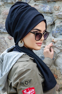 Black Dried Rose Ready Made Foulard İslamic Women Bonnet Caps - Thumbnail