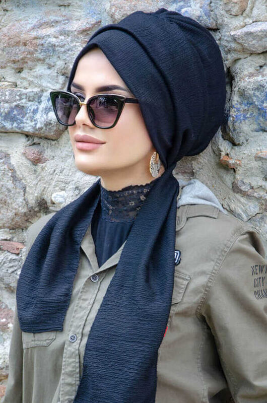 Black Dried Rose Ready Made Foulard İslamic Women Bonnet Caps
