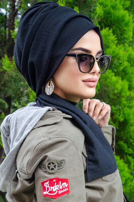 Black Dried Rose Ready Made Foulard İslamic Women Bonnet Caps - Thumbnail