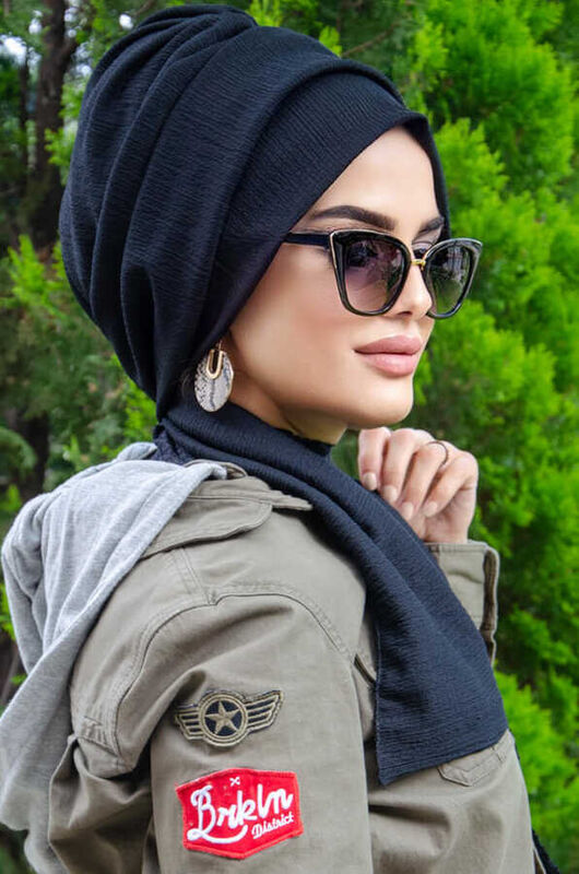 Black Dried Rose Ready Made Foulard İslamic Women Bonnet Caps