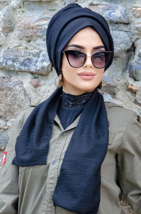 Black Dried Rose Ready Made Foulard İslamic Women Bonnet Caps