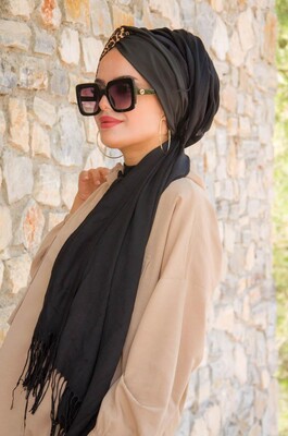Black Leopard Bandana Ready Made Shawl Hijab - Thumbnail