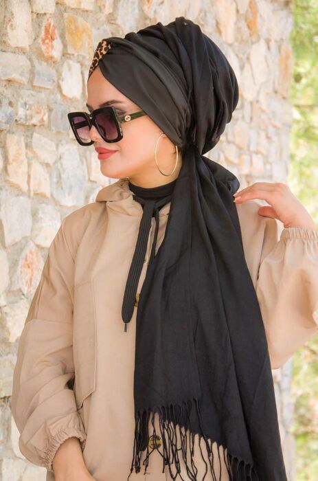 Black Leopard Bandana Ready Made Shawl Hijab