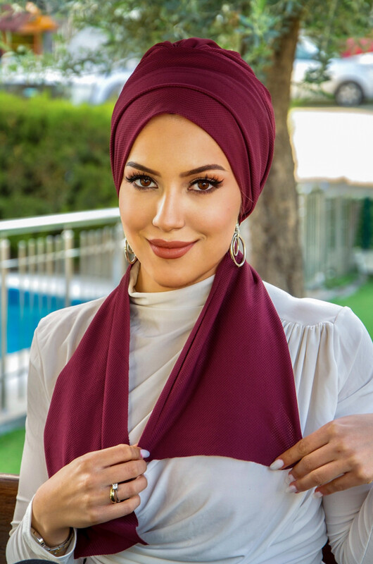Aişe Tesettür - Bordo Atkılı Bone (1)