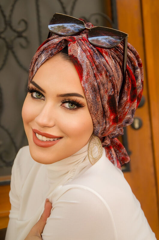 Bordo Batik Desenli Tokalı Bone