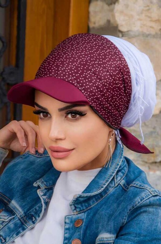 Aişe Tesettür - Bordo Benekli Bone Bant - Bağcıklı (1)