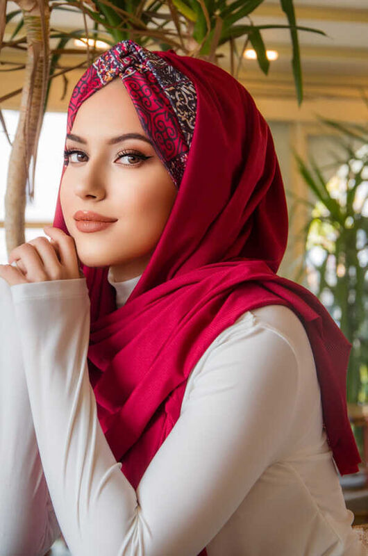 Bordo Etnik Desen Burgu Hazır Şal