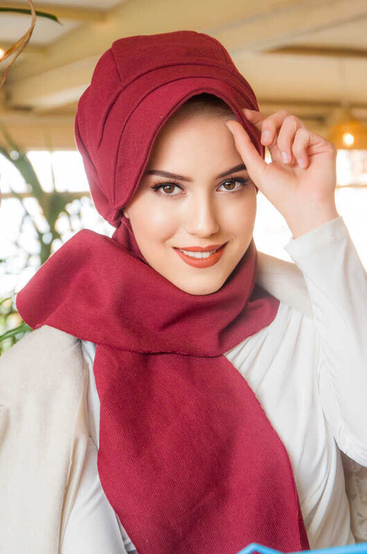 Aişe Tesettür - Bordo Hazır Atkılı Tesettür Şapka (1)
