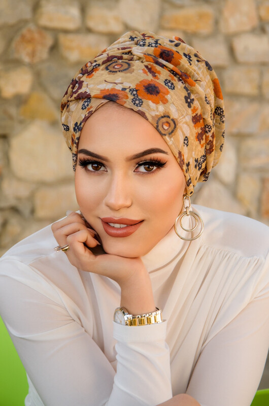  - Camel Çiçek Desen Çapraz Bantlı Bone
