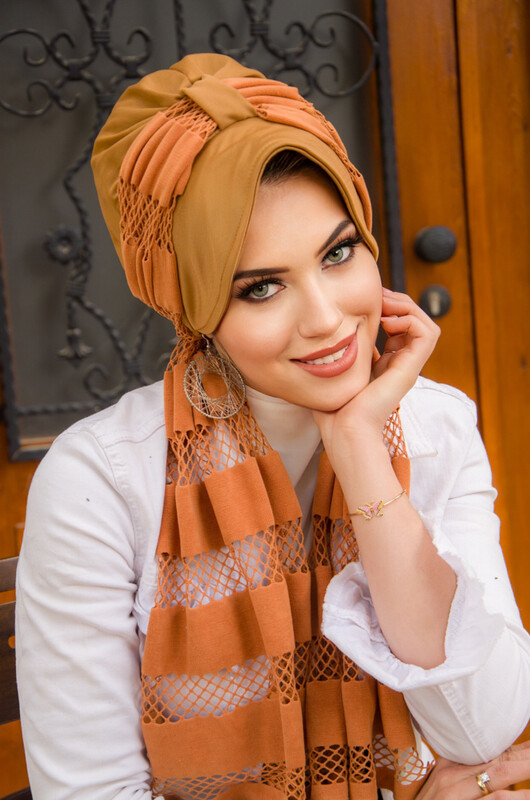  - Camel File Fularlı Şapka Bone