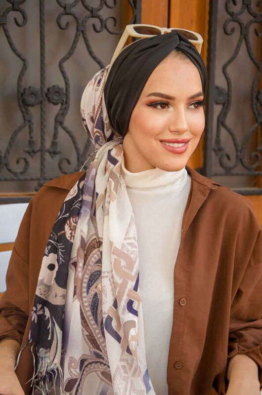 Çiçek Desenli Dijital Baskı Hazır Şal - 50610