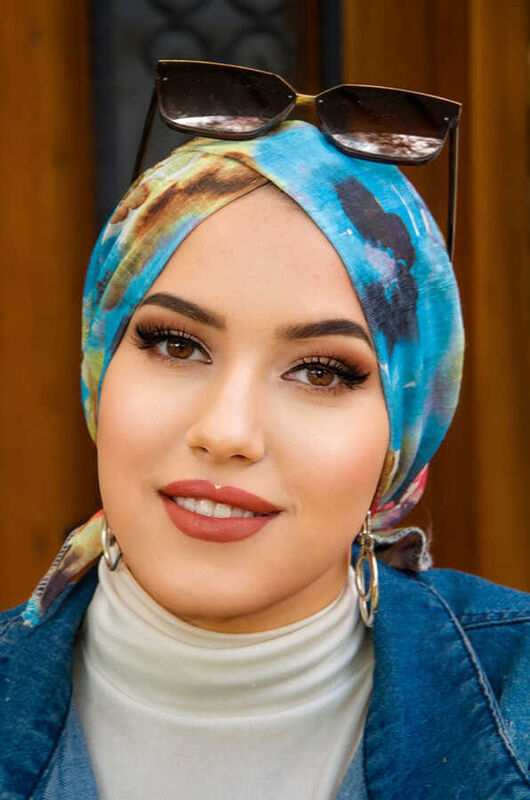 Çok Renkli Ebru Desenli Çapraz Bantlı Bone