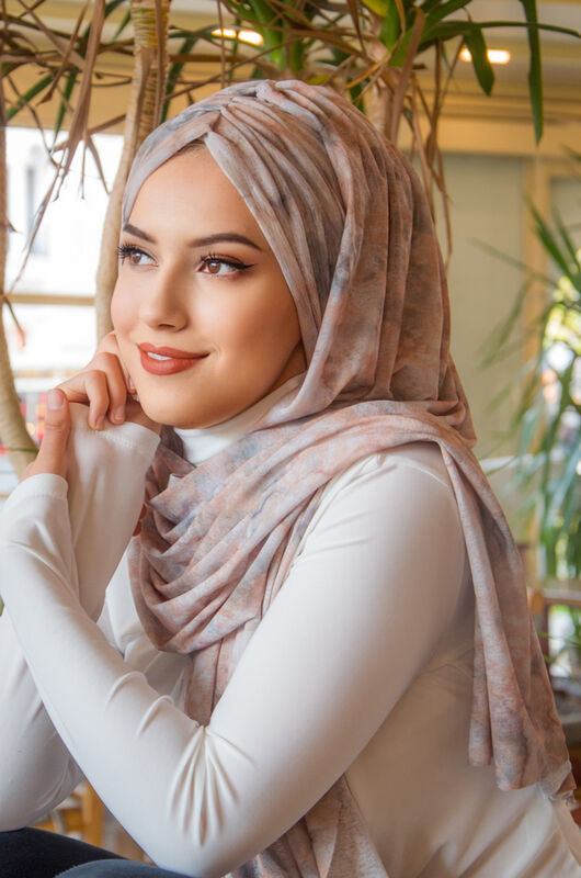 Ebruli Kelebek Model Büzgülü Bone Şal