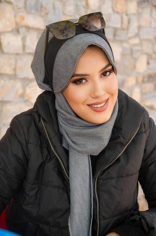 Füme Siyah Desen Tesettür Şapka