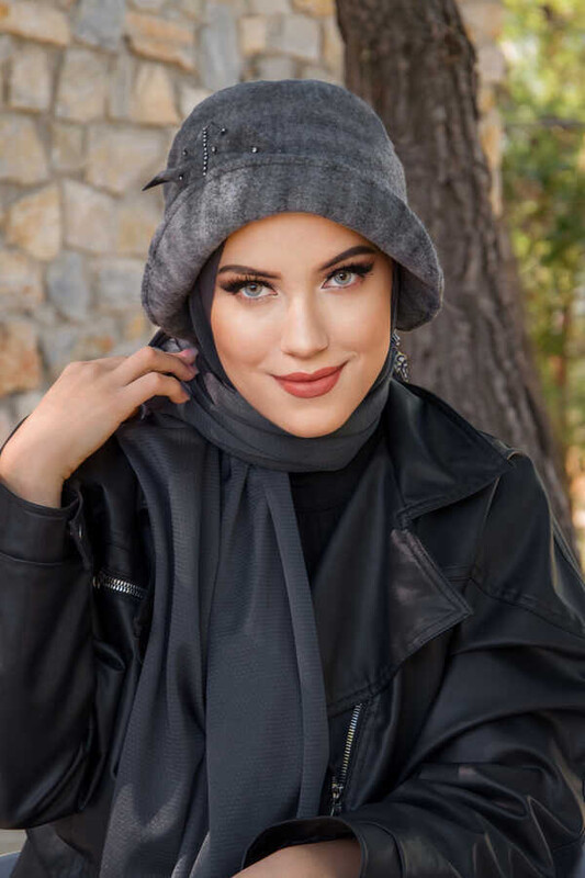  - Füme Taşlı Aksesuarlı Vintage Şapka (1)