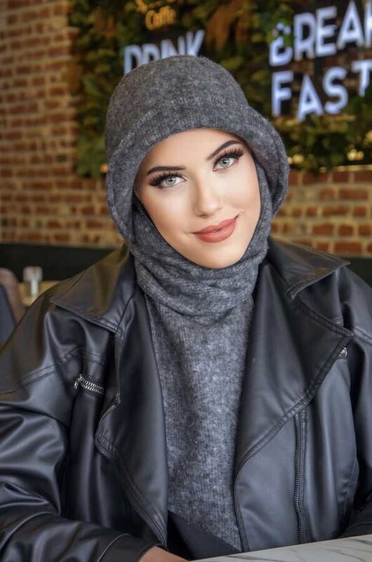 Aişe Tesettür - Füme Atkılı Vintage Şapka (1)