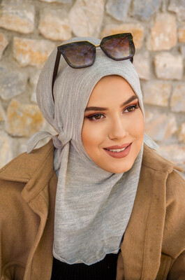 Gri Melanj Kışlık Spor Bone Hijab - Thumbnail
