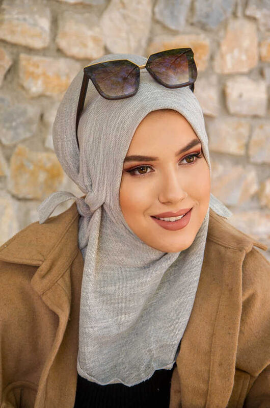 Gri Melanj Kışlık Spor Bone Hijab