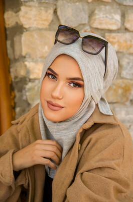Gri Melanj Kışlık Spor Bone Hijab - Thumbnail
