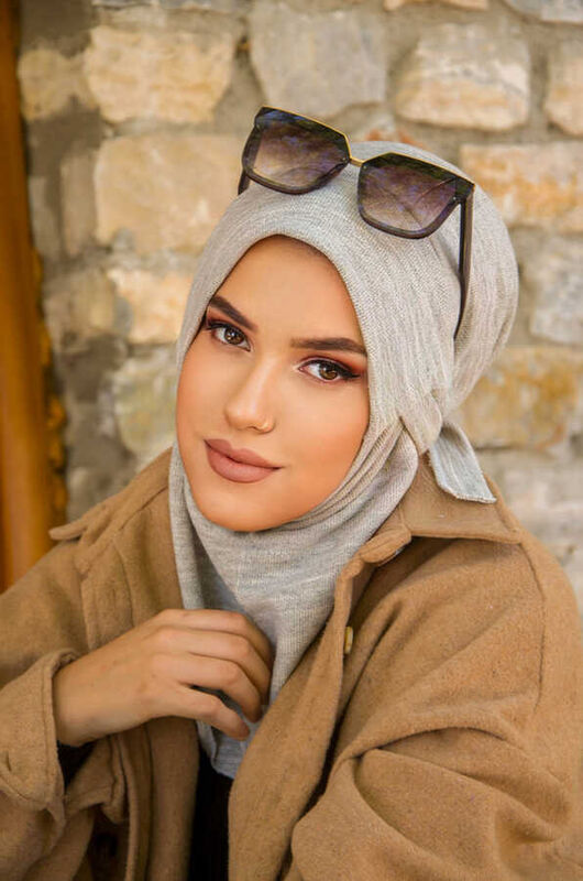 Gri Melanj Kışlık Spor Bone Hijab