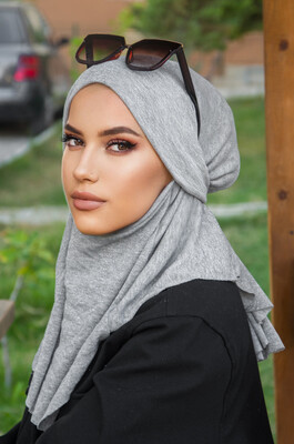 Gri Simli Triko Kışlık Oversize Hijab - Thumbnail