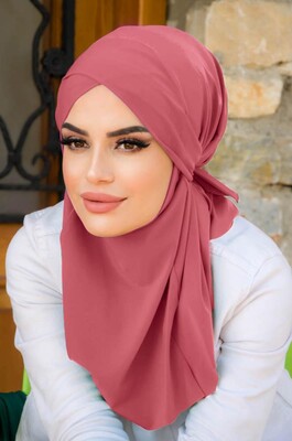 Aişe Tesettür - Gülkurusu Çapraz Bantlı Medium Size Hijab - Hazır Şal