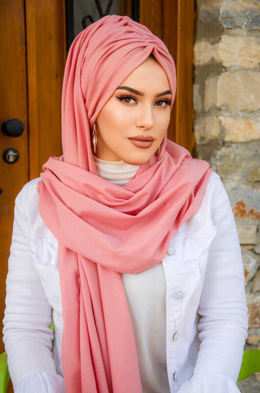 Gülpembe Büzgülü Hazır Şal - Thumbnail